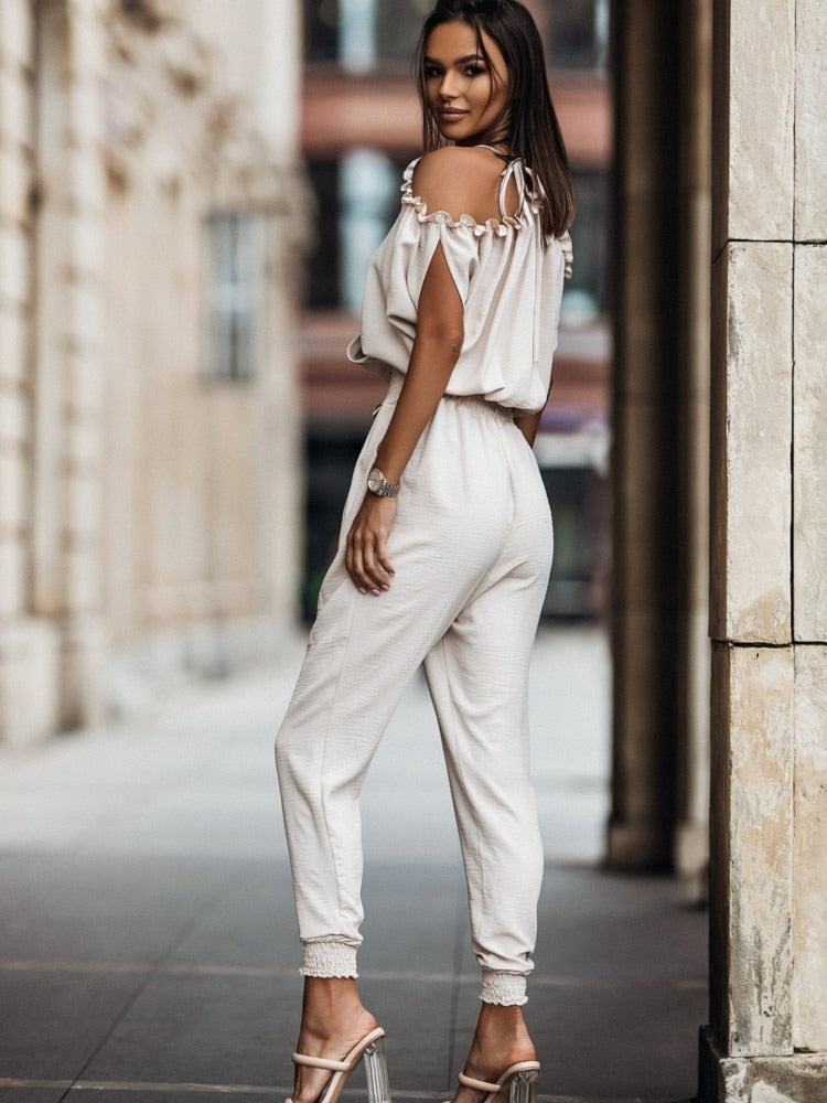 Dahlia | Eleganter schulterfreier Jumpsuit mit Taschen