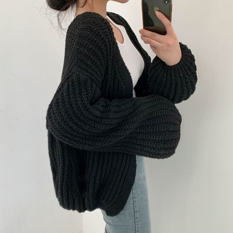 Nova - Grobstrick Herbst Oversized Cardigan für Damen