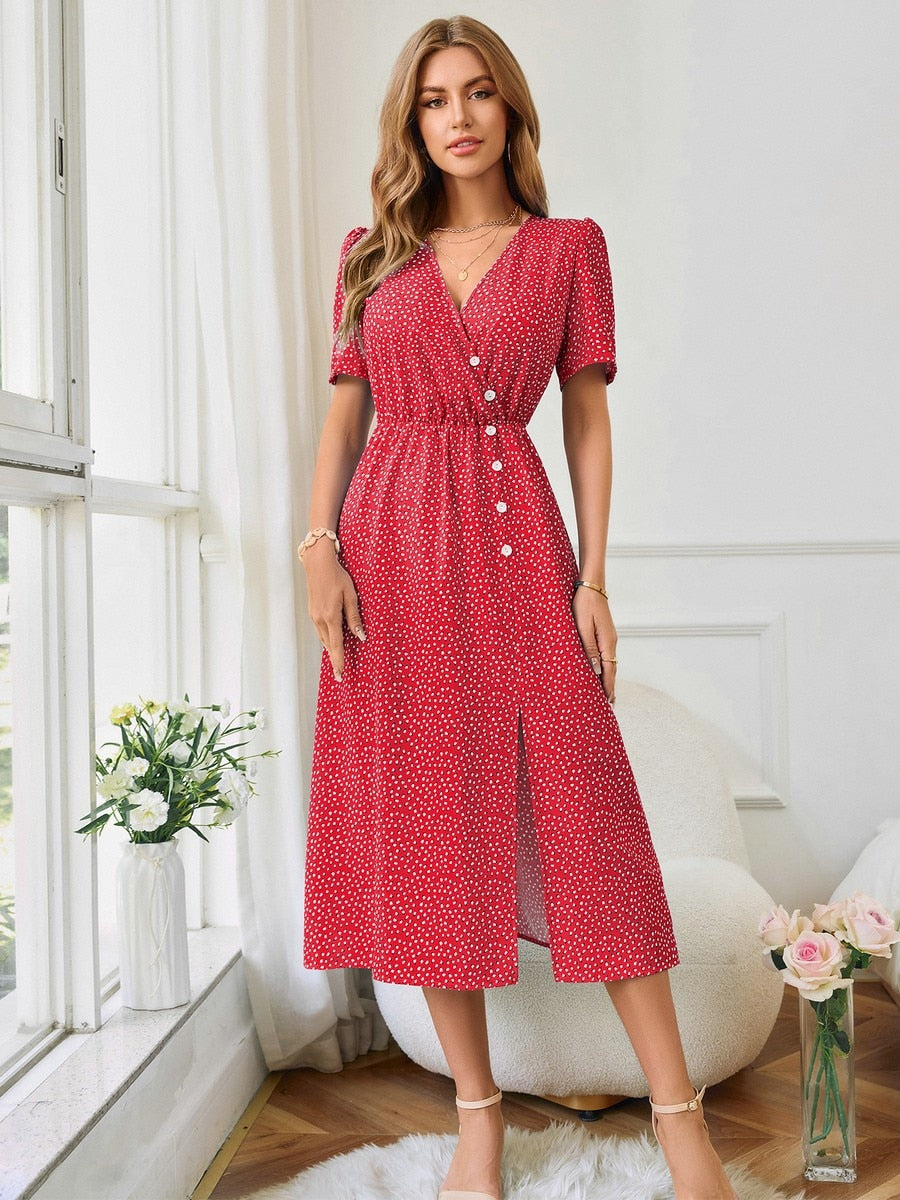 Rotes Midikleid mit Druck