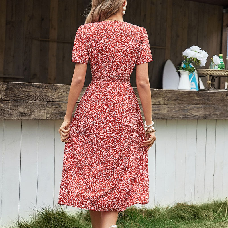 Rotes Blusenkleid mit Blumendruck