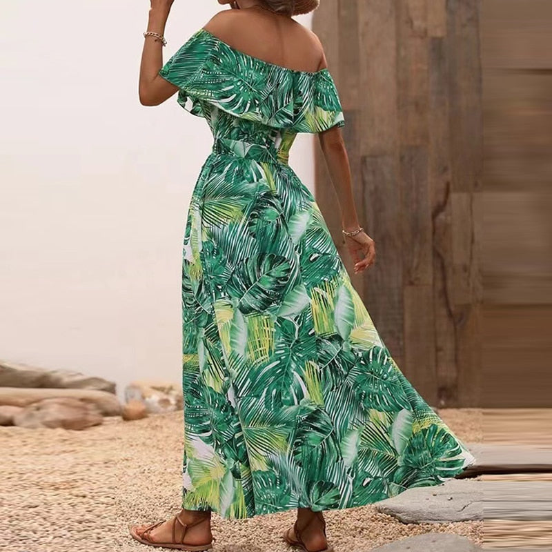 Grünes Off-Shoulder Kleid