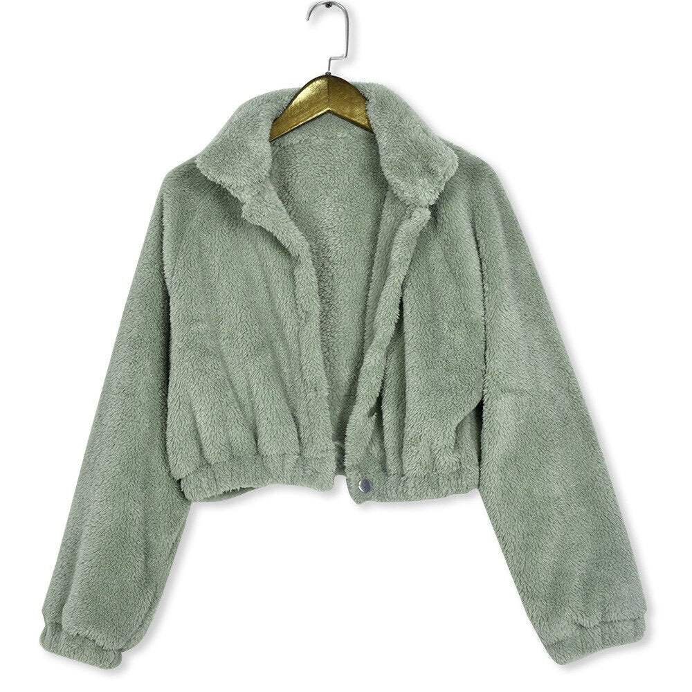 Cropped grüne Teddy Jacke