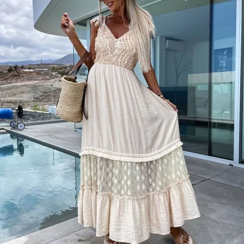 Beigefarbenes Maxi Ibiza Kleid