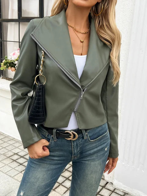 Sanya - Schicke Grau Leder-Herbstjacke für Damen