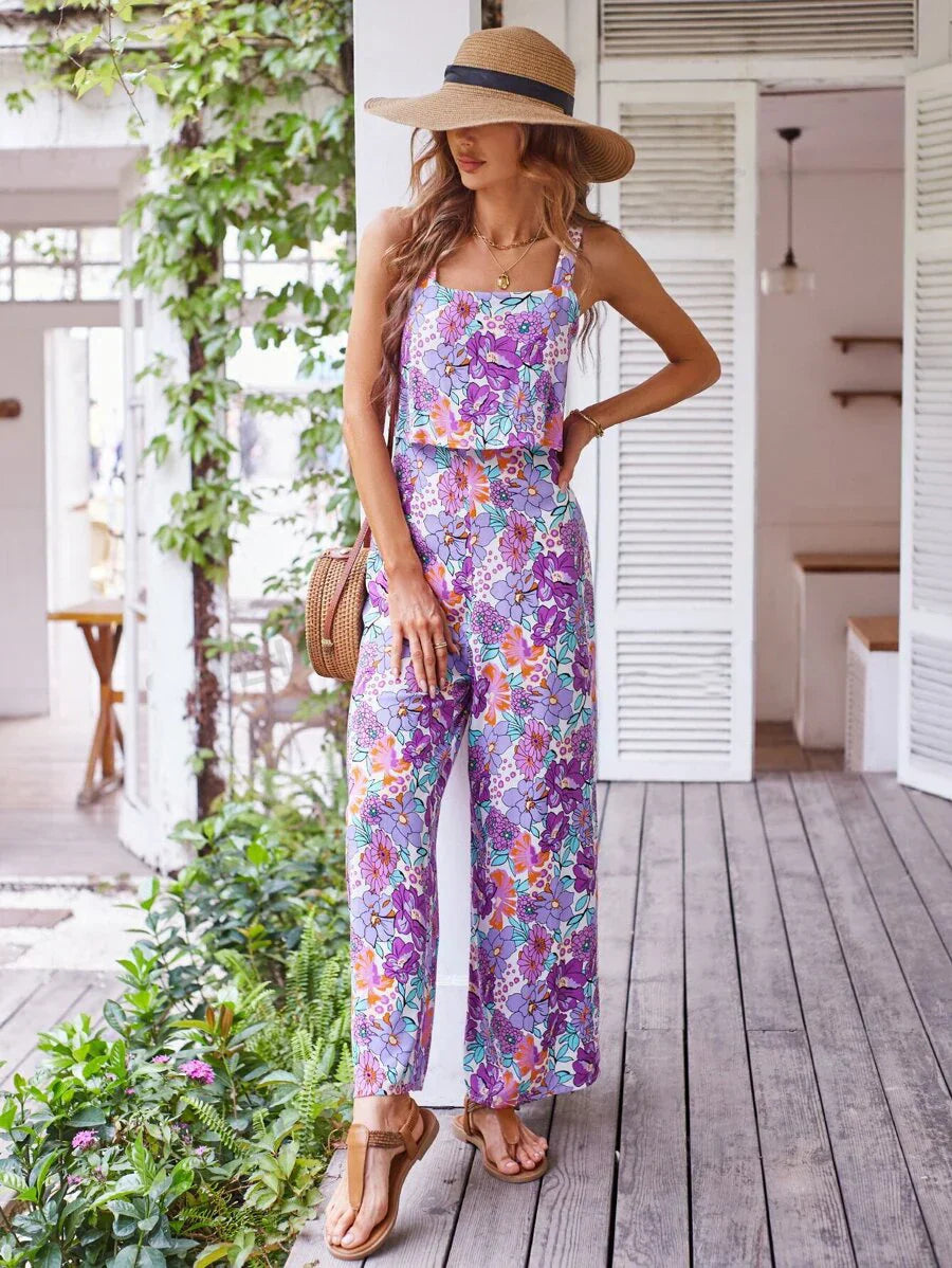 Natalie | Geblümter Jumpsuit mit weiten Beinen