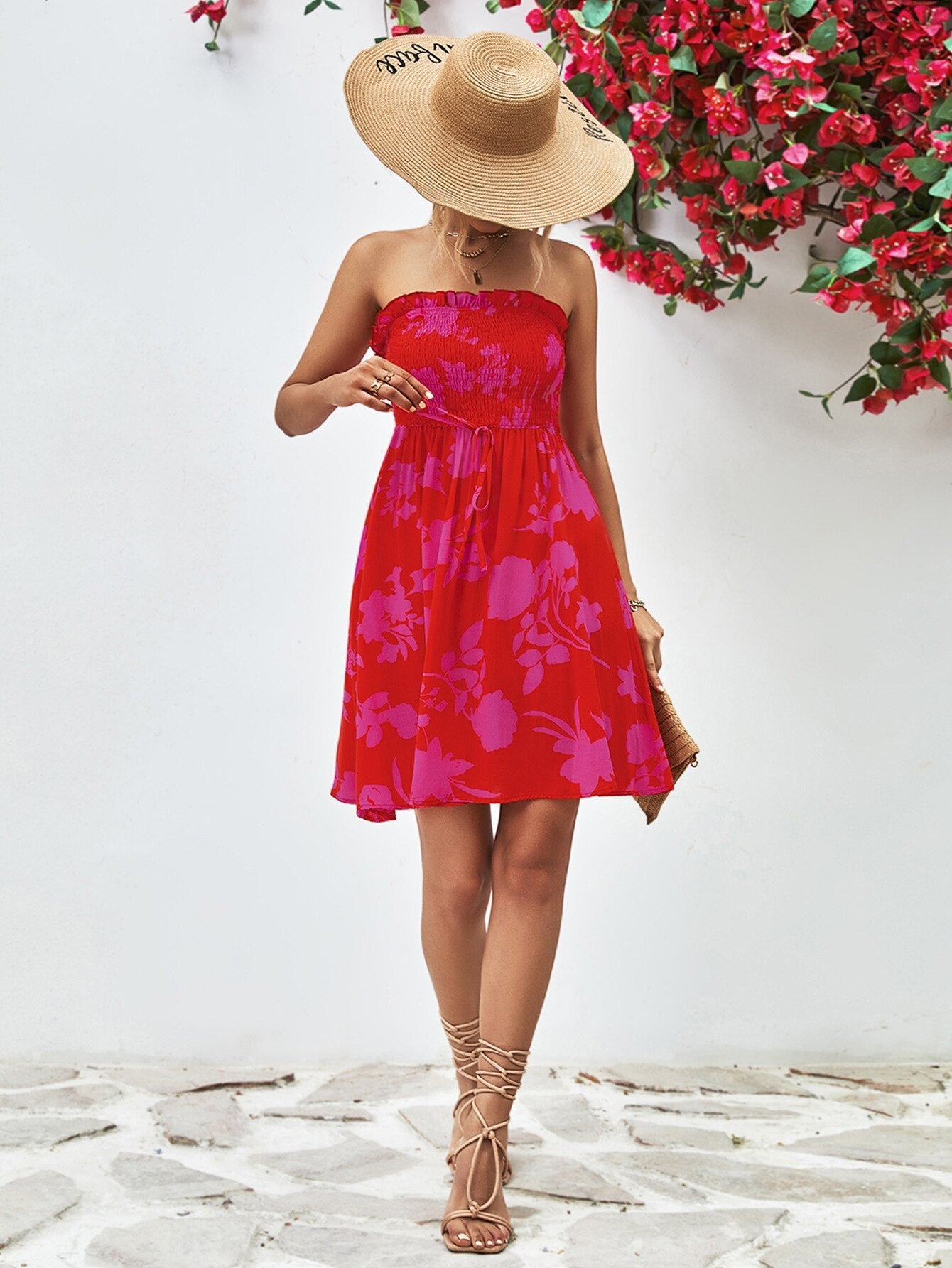 Rotes Strapless Sommerkleid