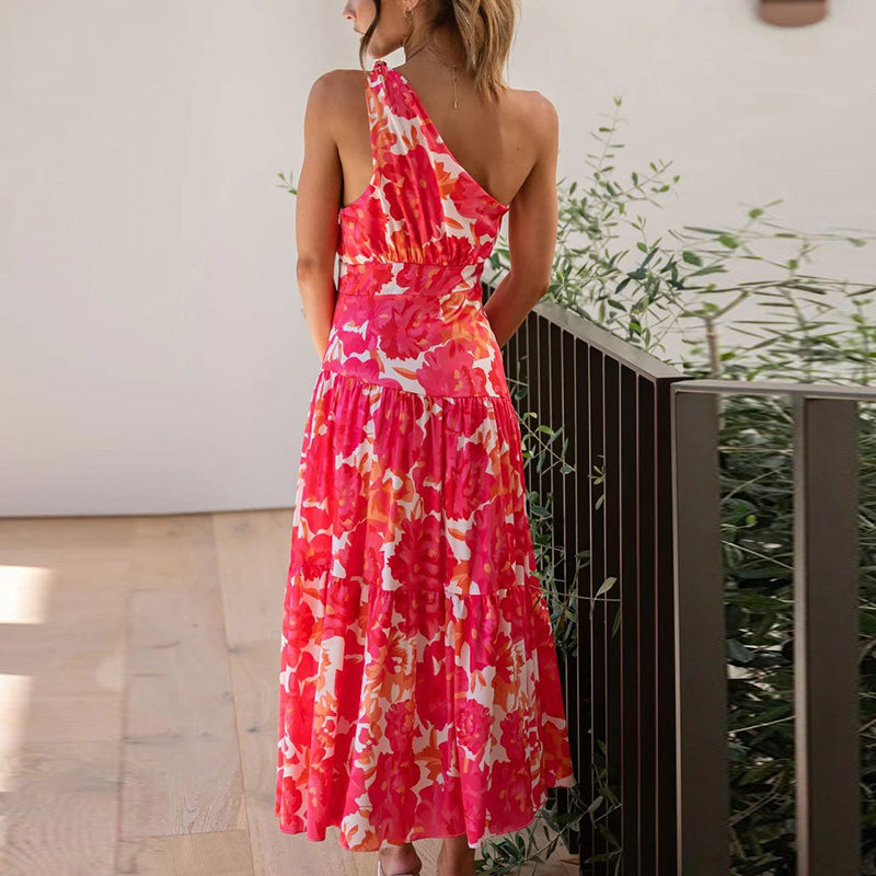 Midi One Shoulder Kleid mit Blumendruck