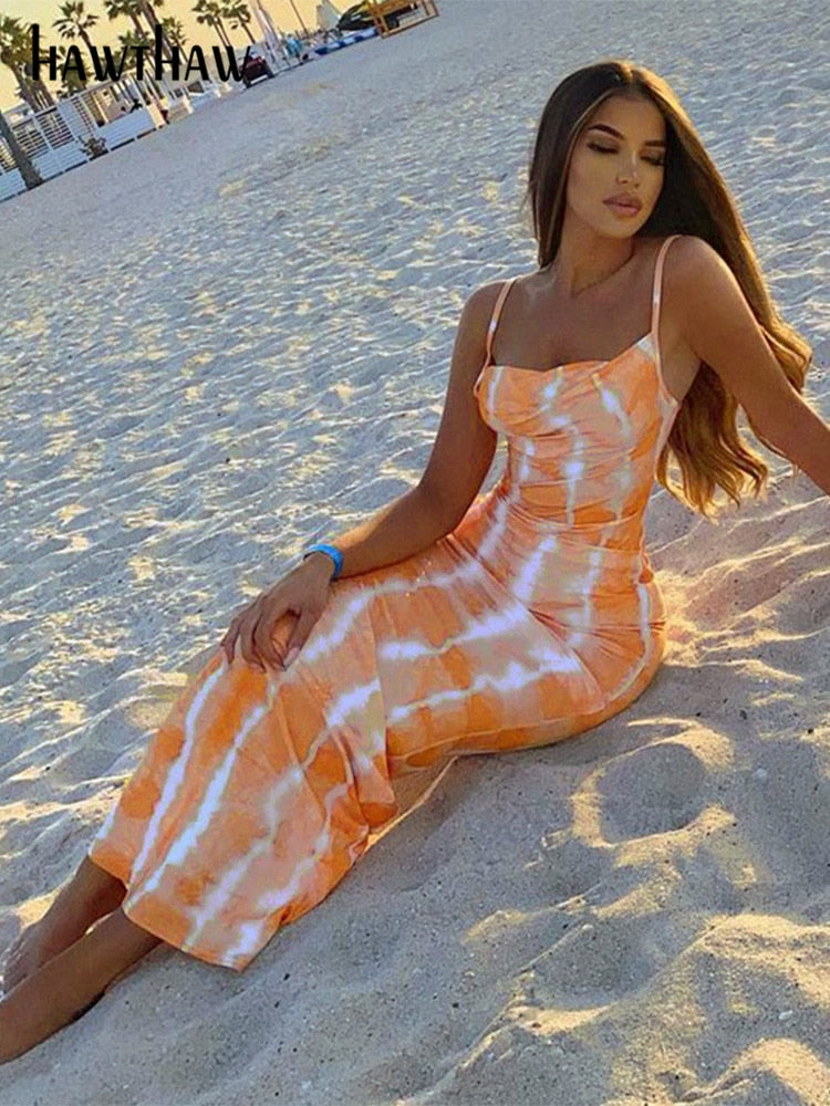 Orange/weißes Maxikleid