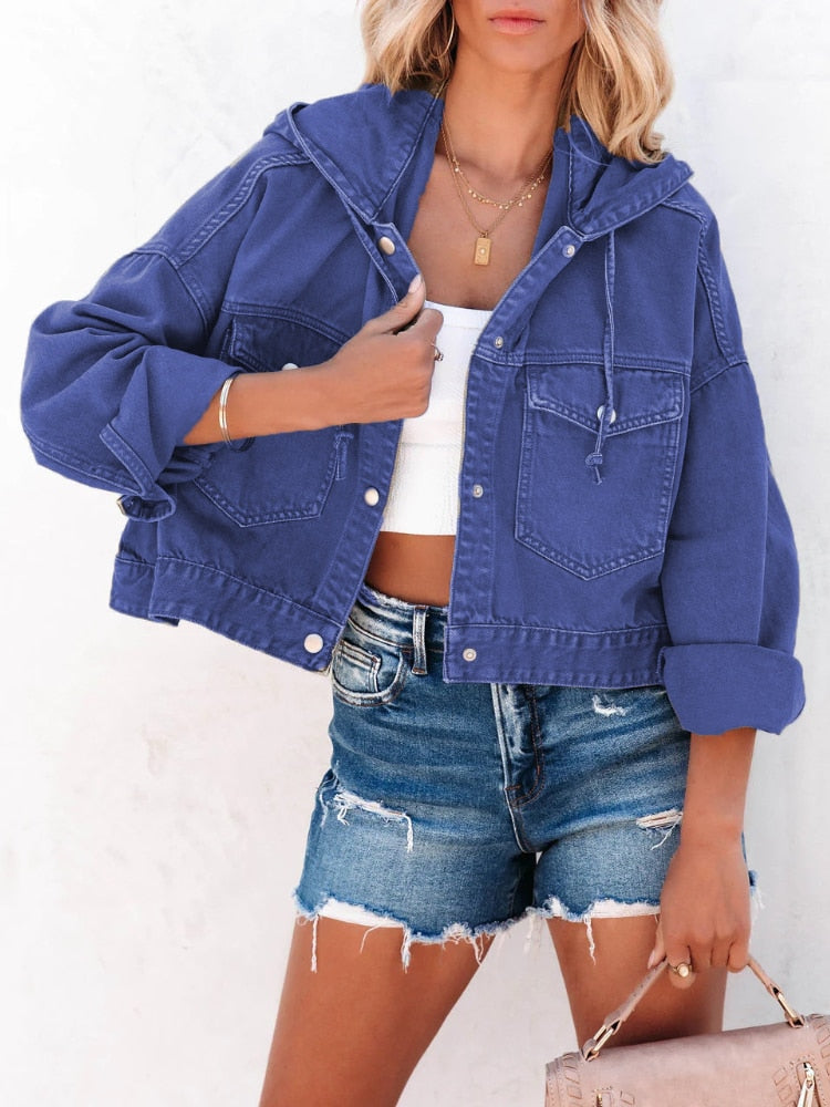 Blaue Cropped Denim Jacke