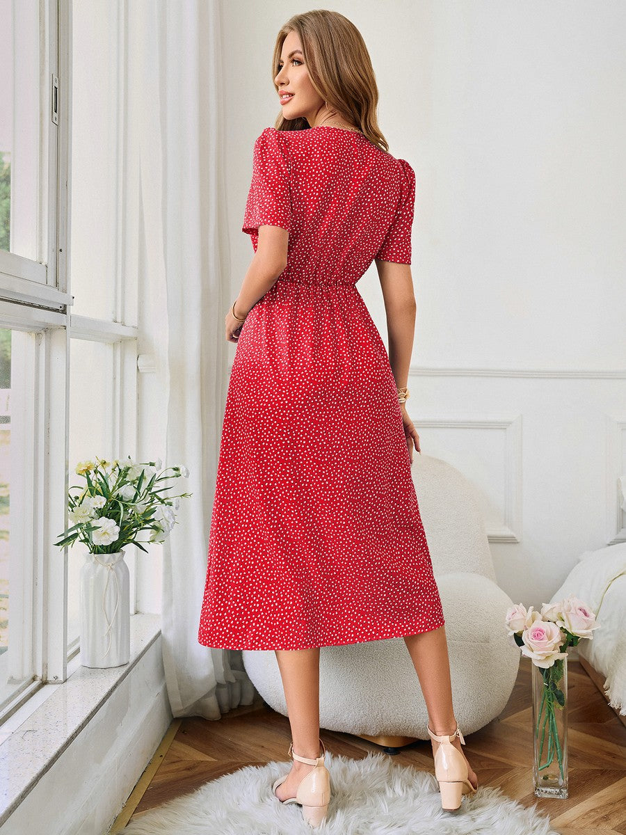 Rotes Midikleid mit Druck