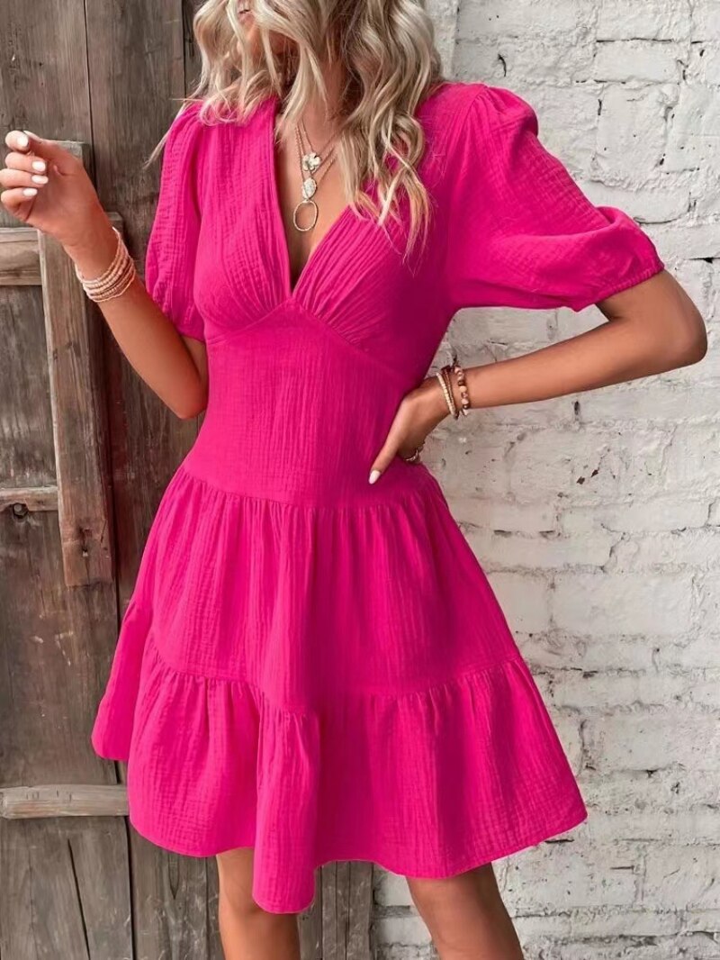 Rosa Crinkle-Kleid mit Rüschen