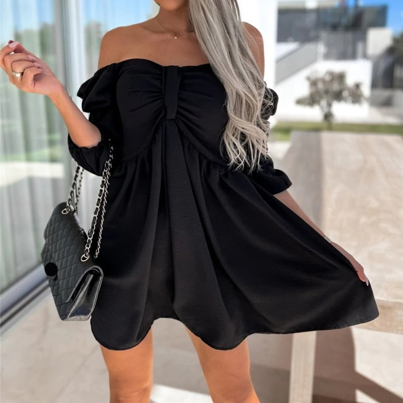 Off-shoulder Kleid Schleife