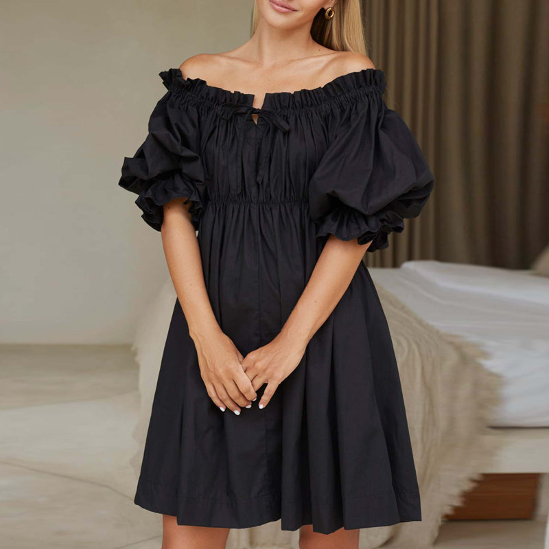 Schwarzes Off-Shoulder Kleid mit Puffärmeln