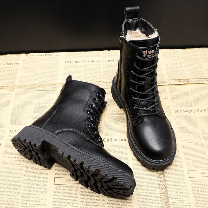 Sora | Schwarze Leder-Winterstiefel