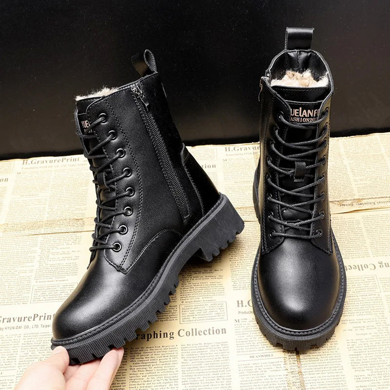 Sora | Schwarze Leder-Winterstiefel