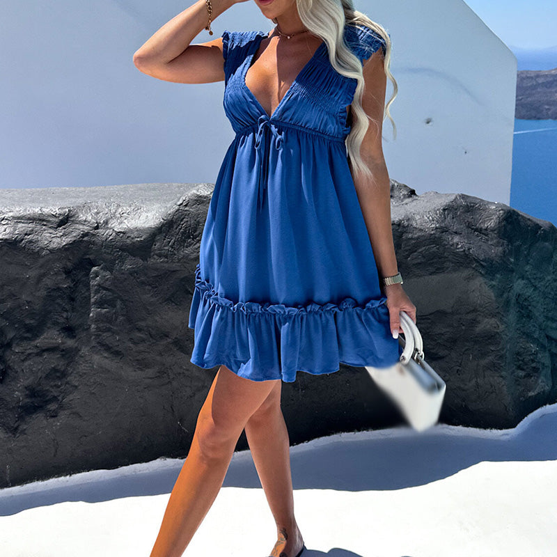 Blaues Sommerkleid mit V-Ausschnitt