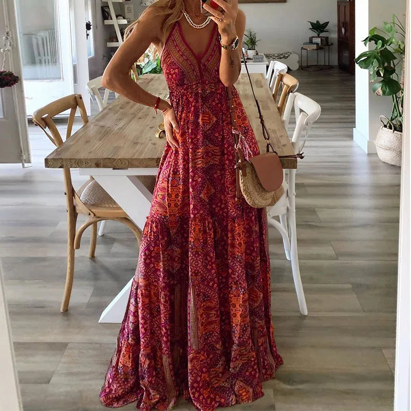 Harriet - Boho Print Schlupf-Maxikleid