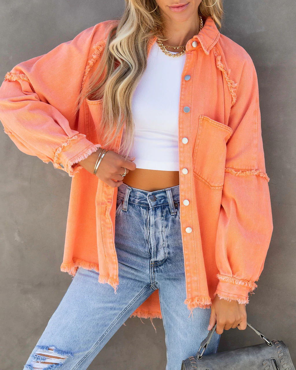 Orangefarbene Denim Jacke