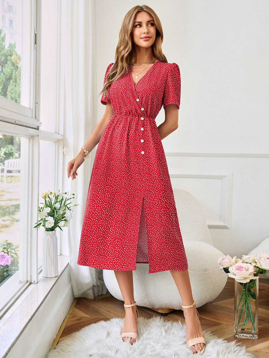 Rotes Midikleid mit Druck