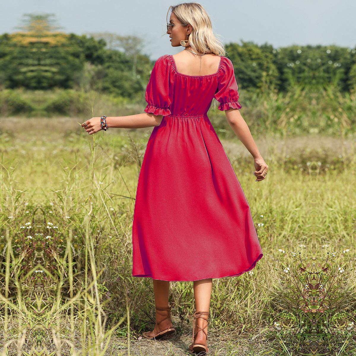 Rotes Midikleid mit Schleife