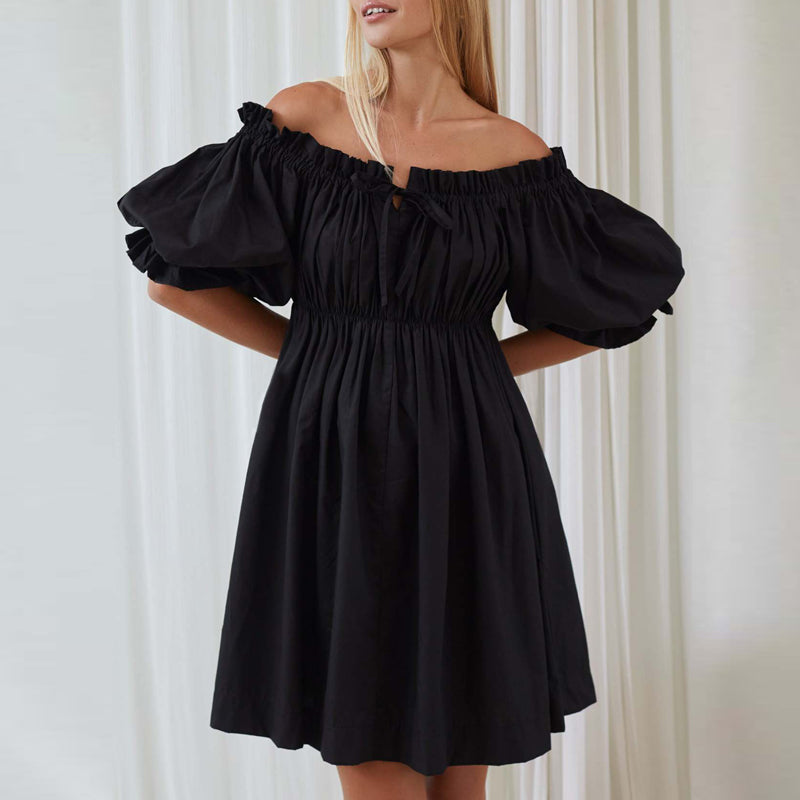 Schwarzes Off-Shoulder Kleid mit Puffärmeln