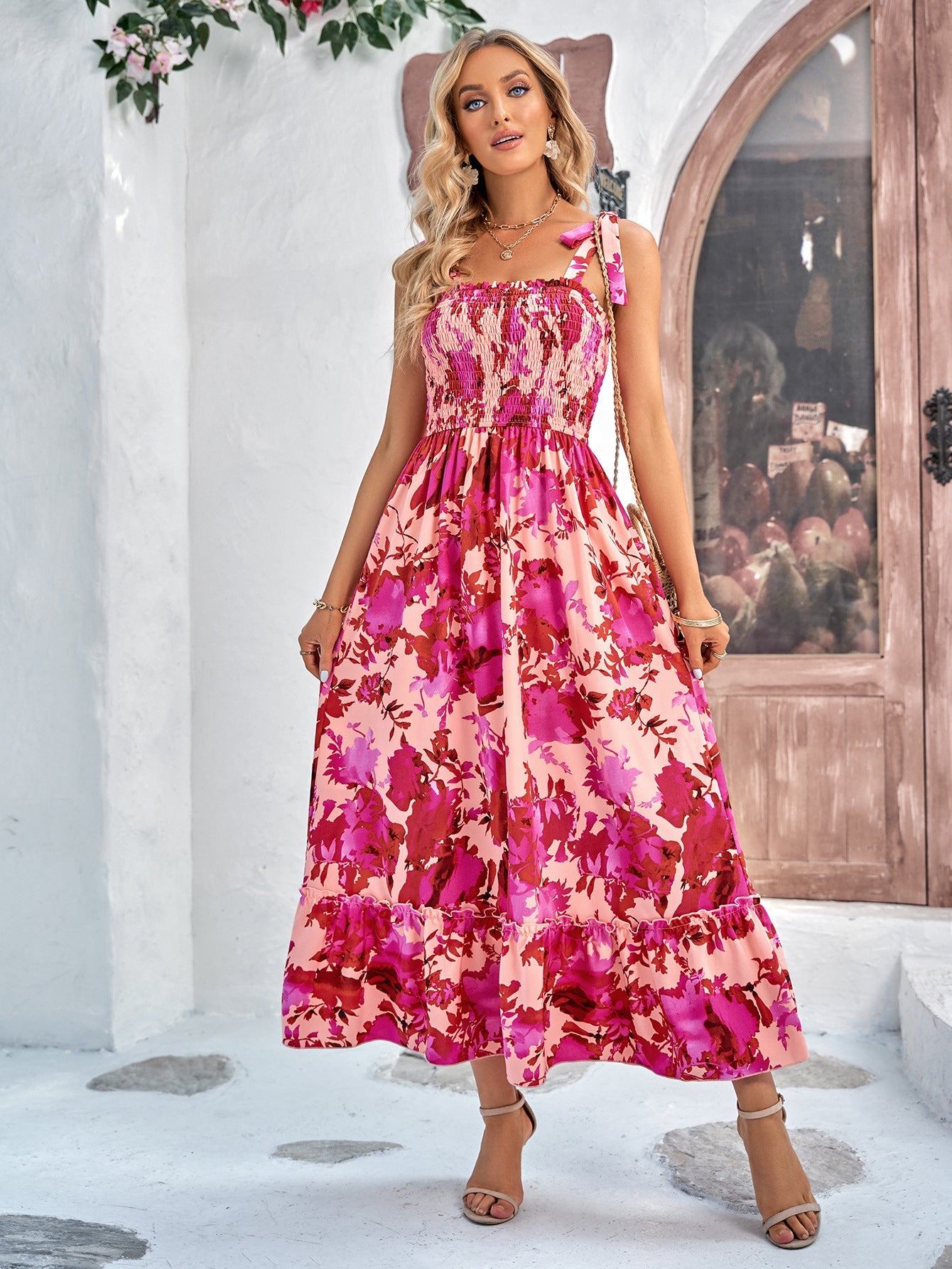 Midikleid mit rosa Druck