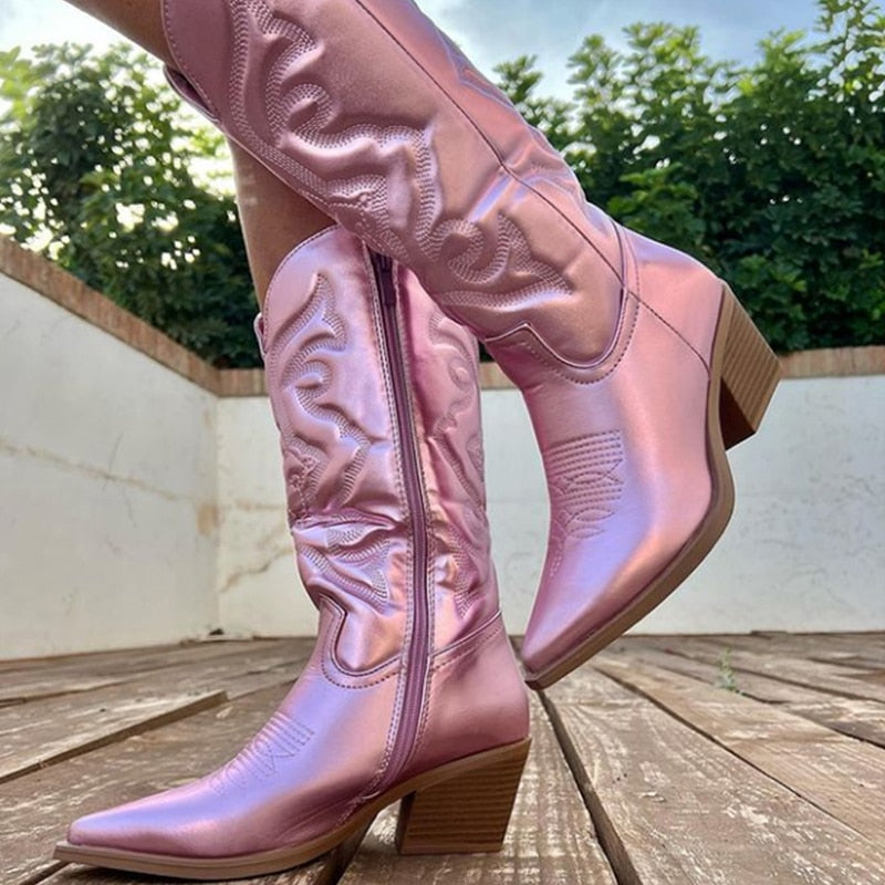 Rosa Metallic-Cowboystiefel