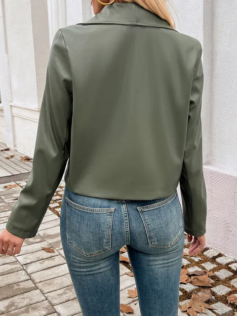 Sanya - Schicke Grau Leder-Herbstjacke für Damen