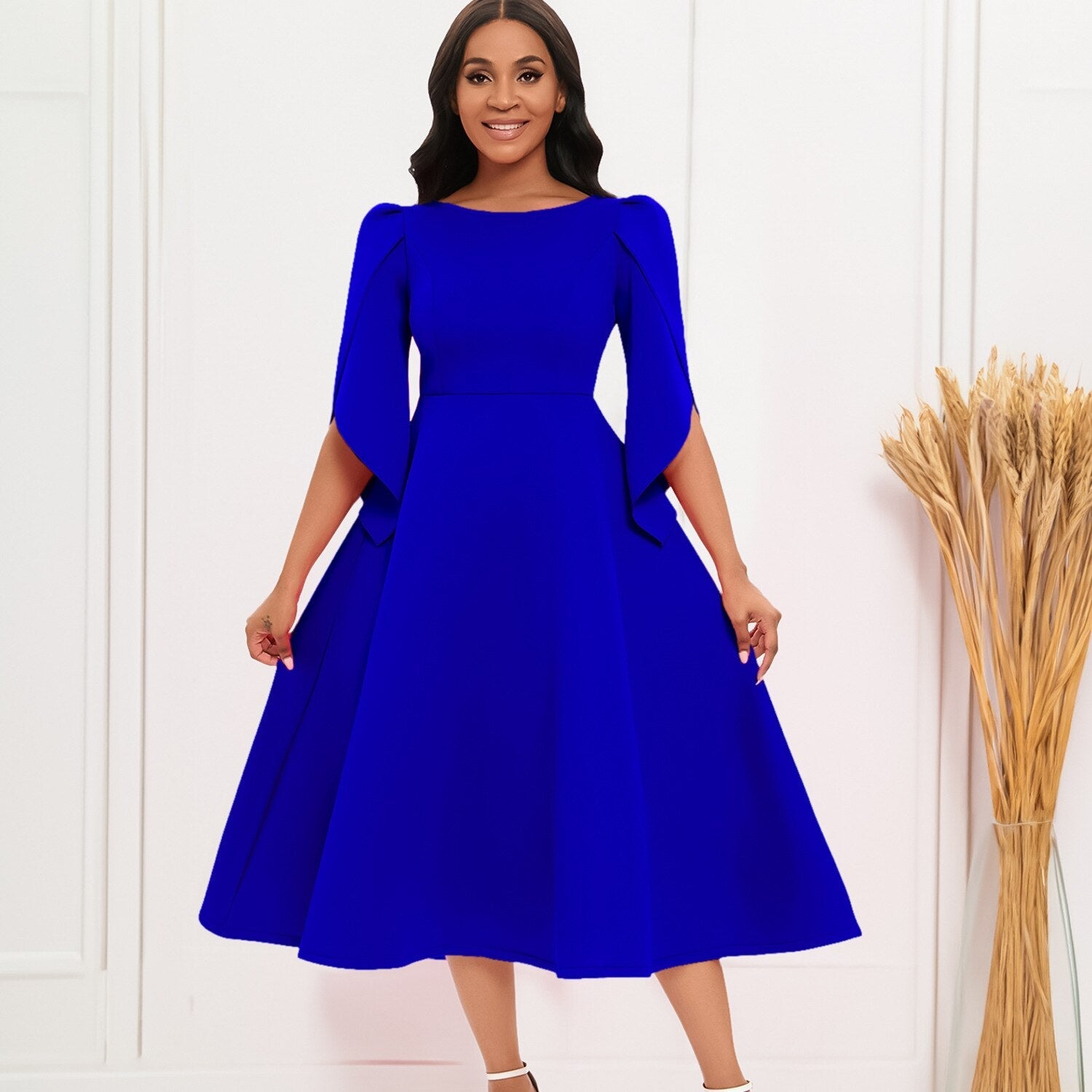 Blaues Kleid in A-Linie