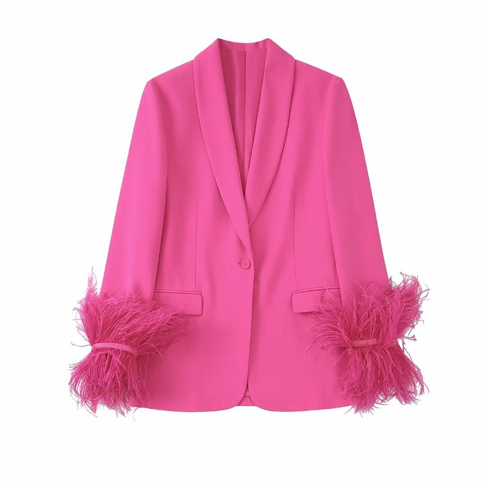 Rosa Blazer mit Federn