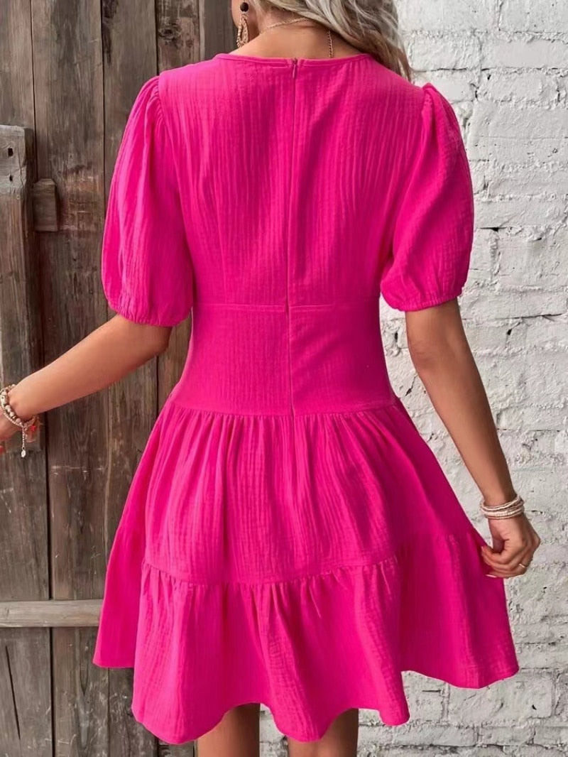 Rosa Crinkle-Kleid mit Rüschen