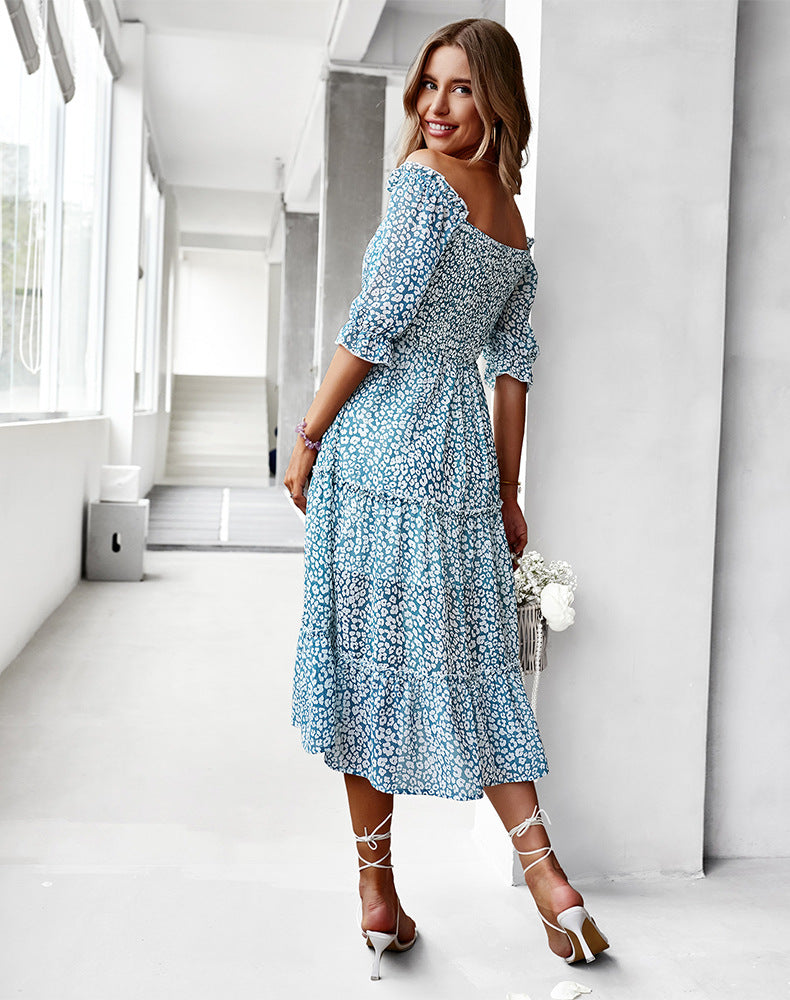 Off-Shoulder Midikleid mit Leopardenmuster