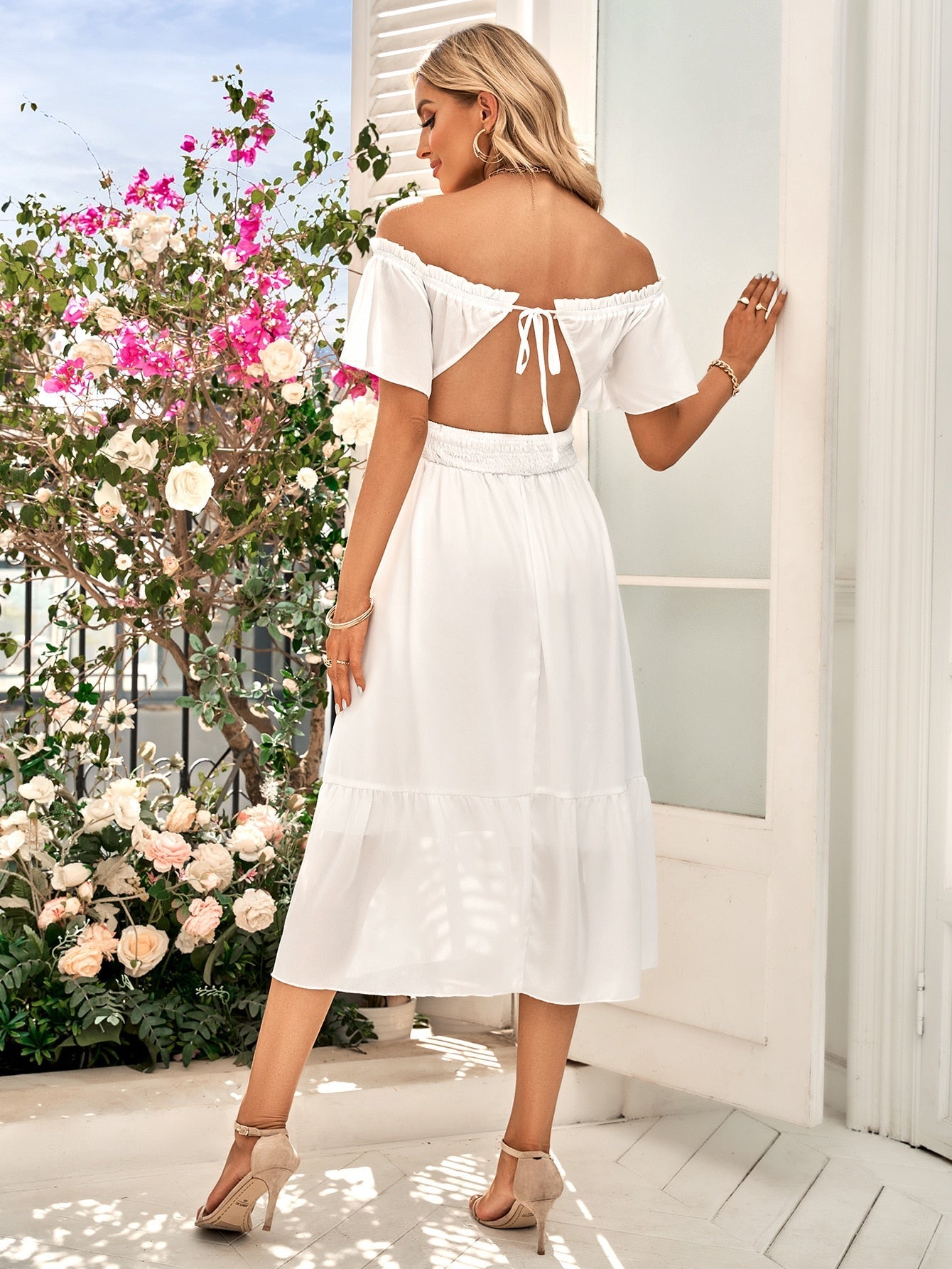 Weißes Off-Shoulder Midikleid