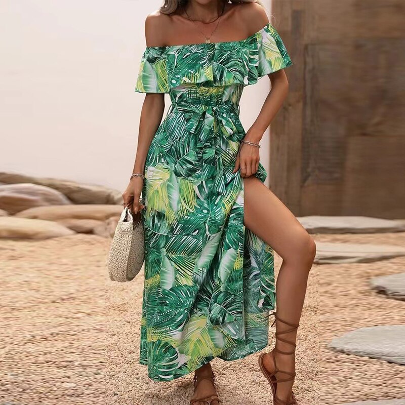 Grünes Off-Shoulder Kleid