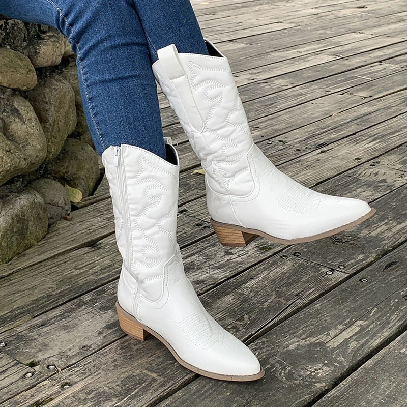 Sophia | Damenstiefel im Zapatos-Stil - Retro-Western-Cowboy-Stiefel mit seitlichem Reißverschluss