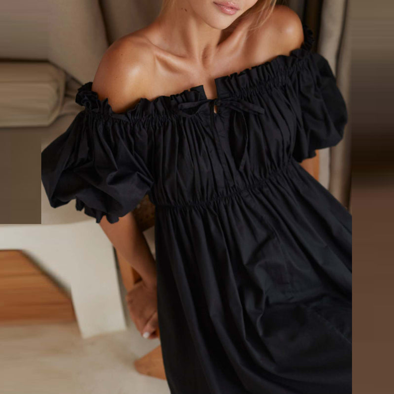 Schwarzes Off-Shoulder Kleid mit Puffärmeln