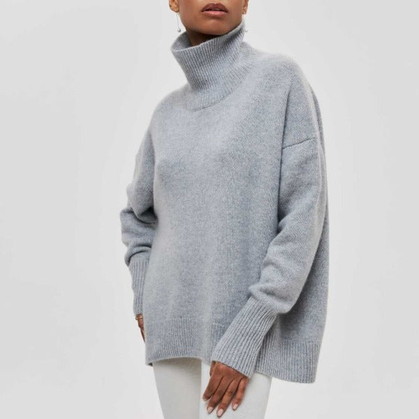 Willie - Lässiger Herbst Baumwolle Oversized Rollkragenpullover für Damen