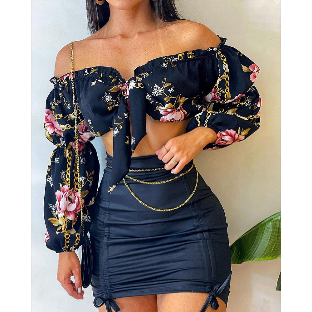 Two Piece Set Off-Shoulder Top