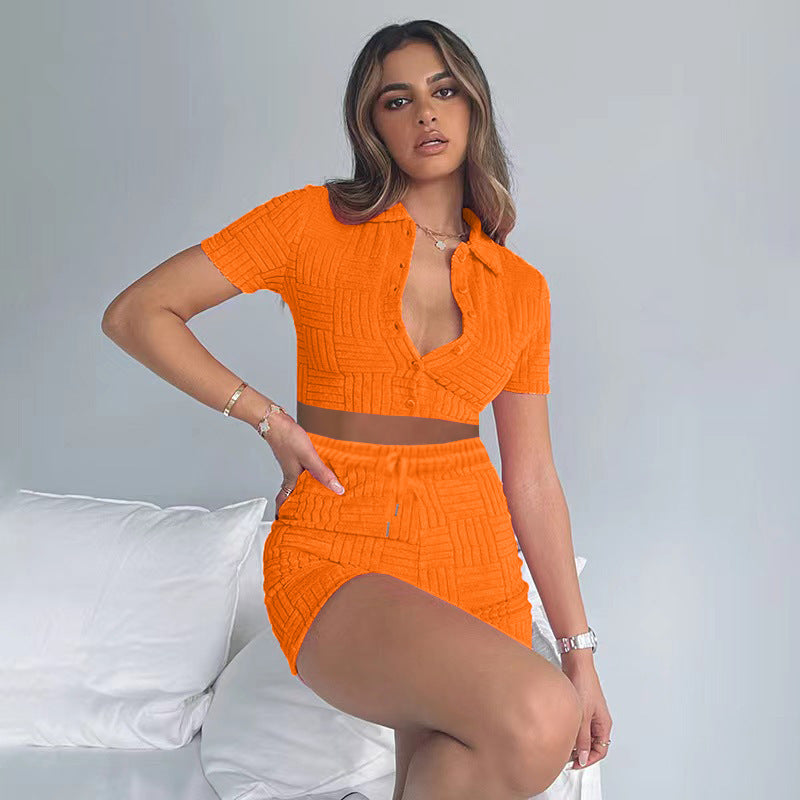 Orangefarbenes Two Piece Set aus Frottee