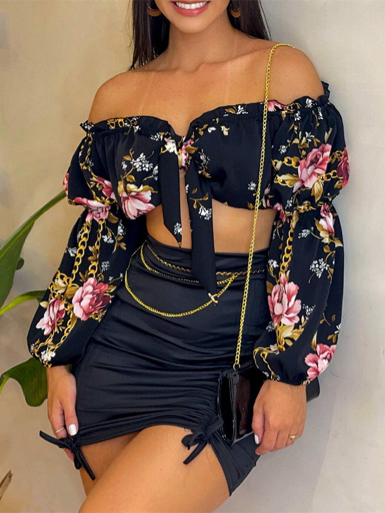 Two Piece Set Off-Shoulder Top