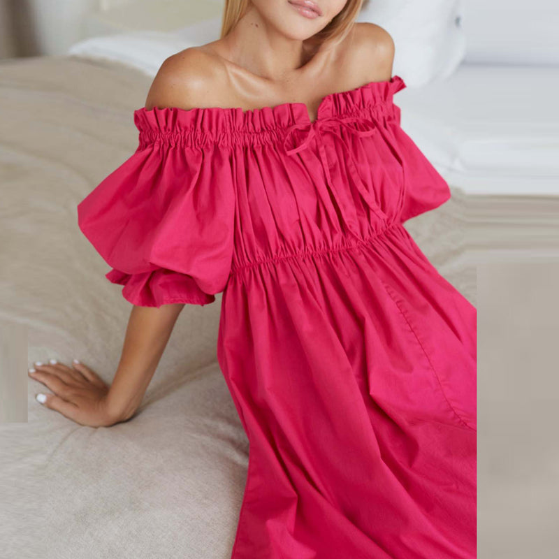 Rosa Off-Shoulder Kleid mit Puffärmeln