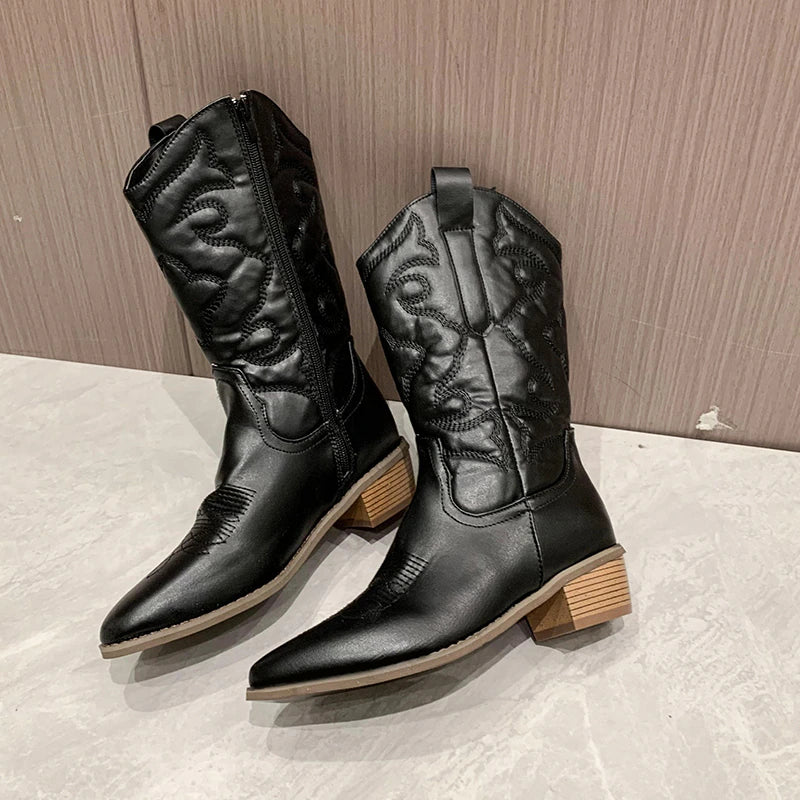 Sophia | Damenstiefel im Zapatos-Stil - Retro-Western-Cowboy-Stiefel mit seitlichem Reißverschluss