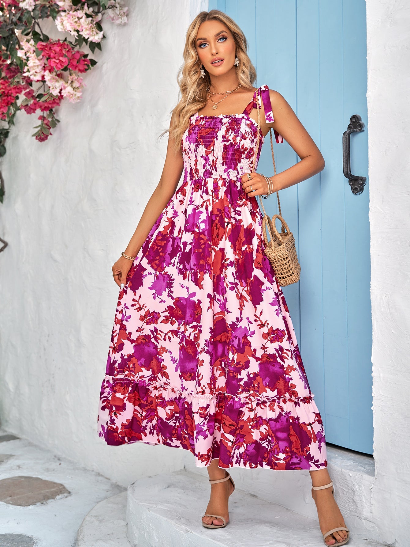 Midikleid mit lila/rosa Druck