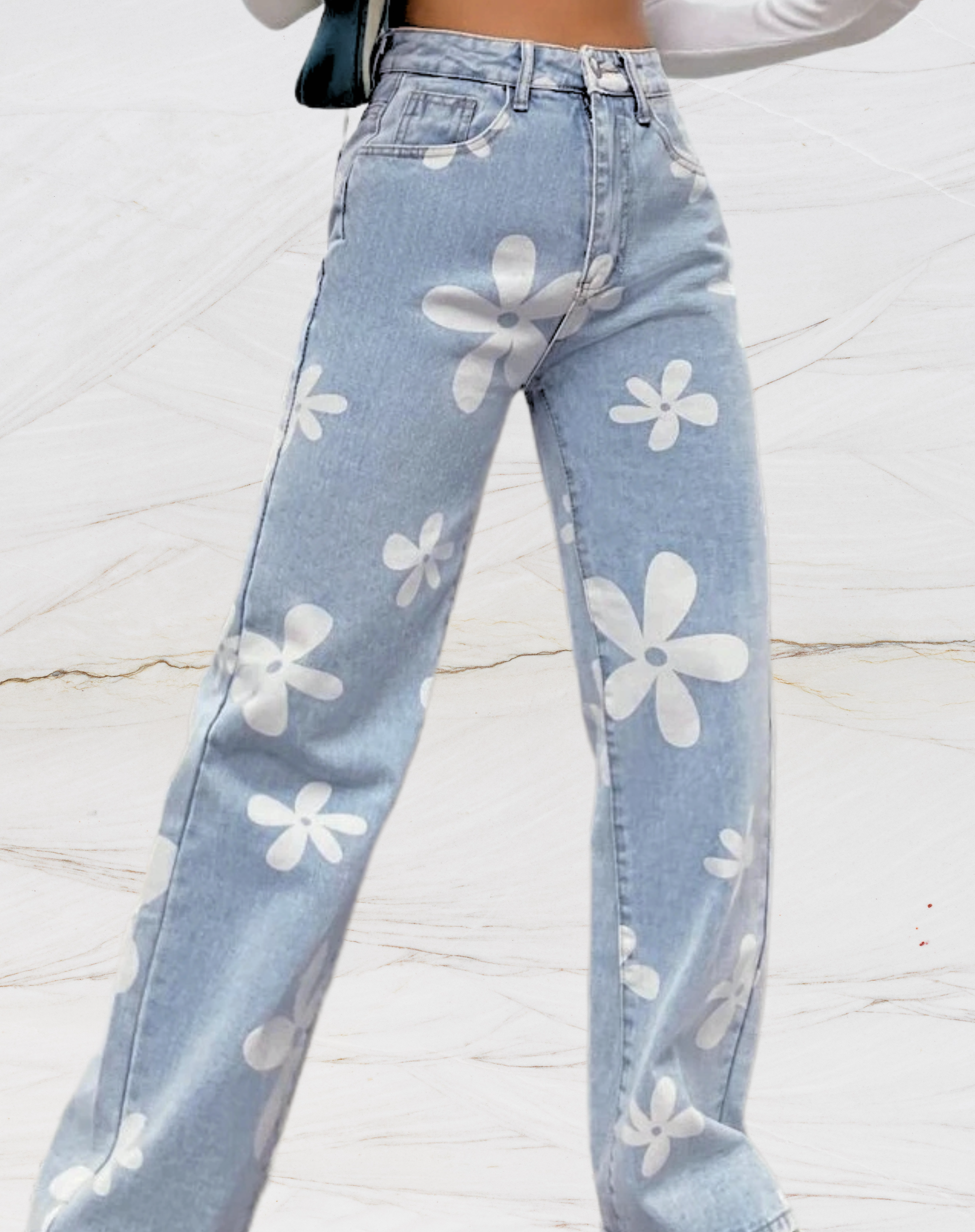 Tania | Lockere Jeans mit hoher Taille und Blumendruck