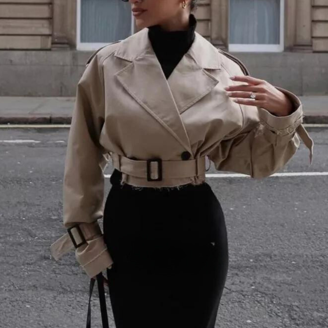 Emily - Schicker Gekürzter Beiger Winter Trenchcoat für Damen