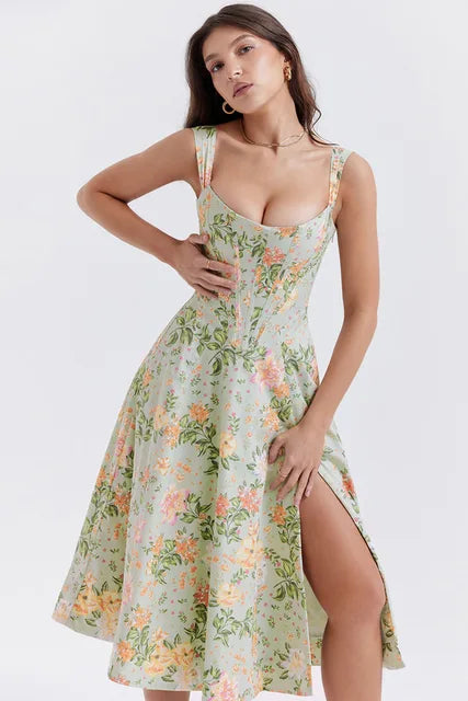 Cobie | Gedrucktes florales Kleid Korsett Modell