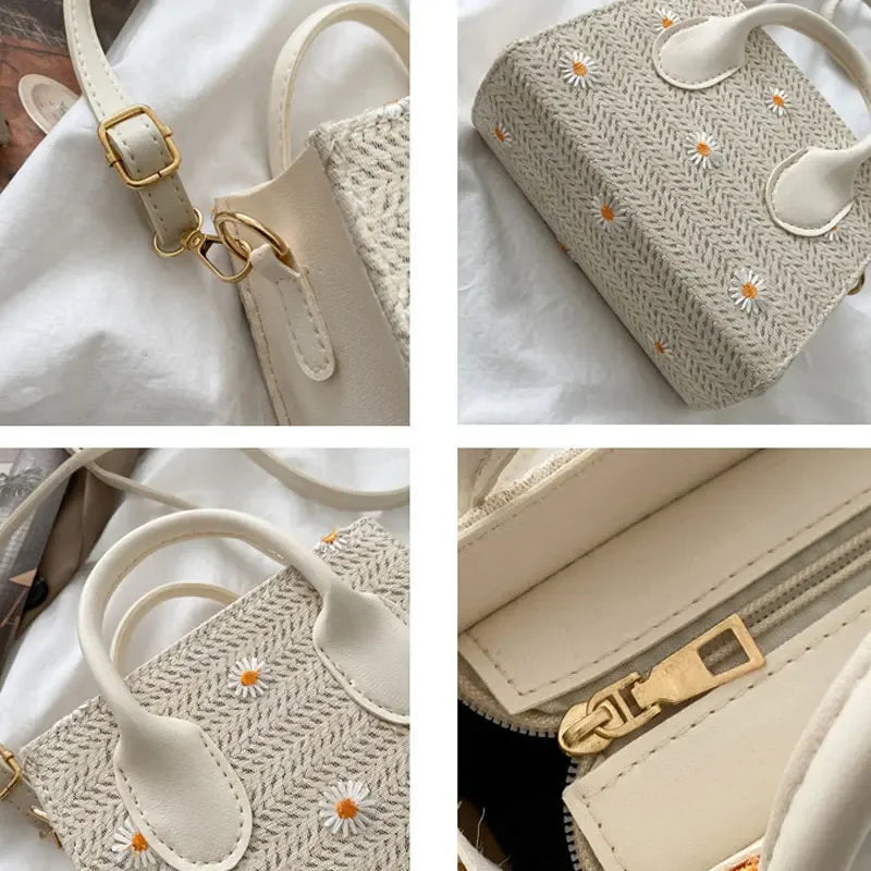 Daisy | Geflochtene Handtasche mit floralen Akzenten