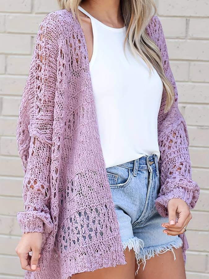 Gehäkelte lange Strickjacke im Boho-Stil