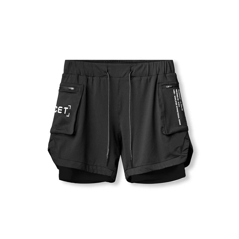 Robin | Graue doppelreihige Herren-Sportshorts mit Buchstabenaufdruck