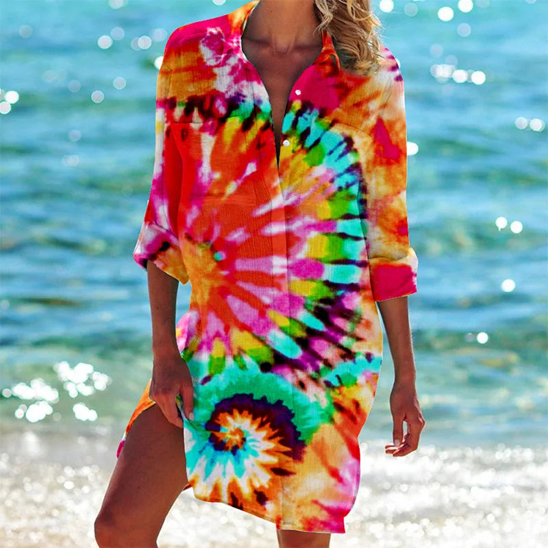 Grace | Bunte Strandtunika mit Palmenprint